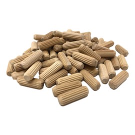 100 Pack 3/8" x 1 1/4" Wooden Dowel Pins Wood Kiln Dried Fluted and Beveled, Made of Hardwood