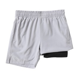 IRELIA Boys Box Brief Liner Compression Mesh Athletic Shorts Pocket Kids Quick Dry Active Sports Shorts with Reflective Strip Light Gray 10-12