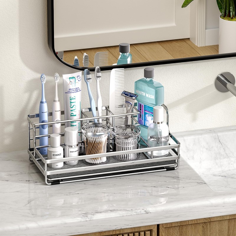 HapiRm Toothbrush Holders for Bathroom - 5 Partitions Bathroom Counter