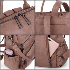 UTO Laptop Backpack Womens Teenage Girls School Bag Ladies Travel Rucksack Multi Compartments Anti Theft Pocket PU Leather Khaki