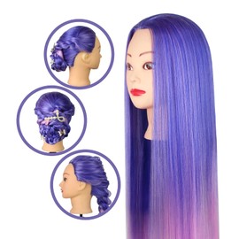 Auzass Hairdressing Head, Soft 26-28Inch Training Head 100% Synthetic Fiber Hair Mannequin Head Hairstyling Dolls Head with Table Clamp+Braid Set, Present for Girls Kids Hairdressers