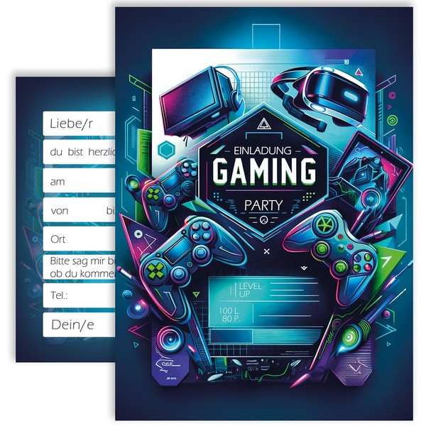 10 Children's Invitation Cards Invitation Children's Birthday Game Gamer Boys