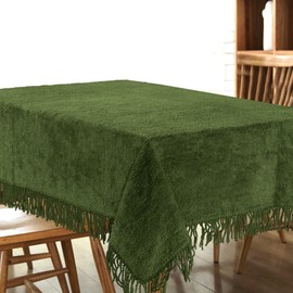 Traditional Large Cotton Chenille Covers Tablecloth Non Iron Dining Party Kitchen Durable Material Tablecloths with Fringe Kitchen Dinning Tabletop Decoration (137cm x 137cm Square, Green)