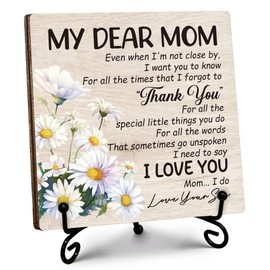 Gifts for Mom from Daughter Son, Best Mom Ever Gifts, Meaningful Mother's Day Birthday Christmas Gifts for Mom, To My Dear Mom Wood Sign with Stand for Home Office Bookshelf, 5" x 5"-A01