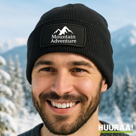 Huuraa Beanie Mountain Adventure Berge Geschenk Black Mütze Mountain Adventure Geschenkidee