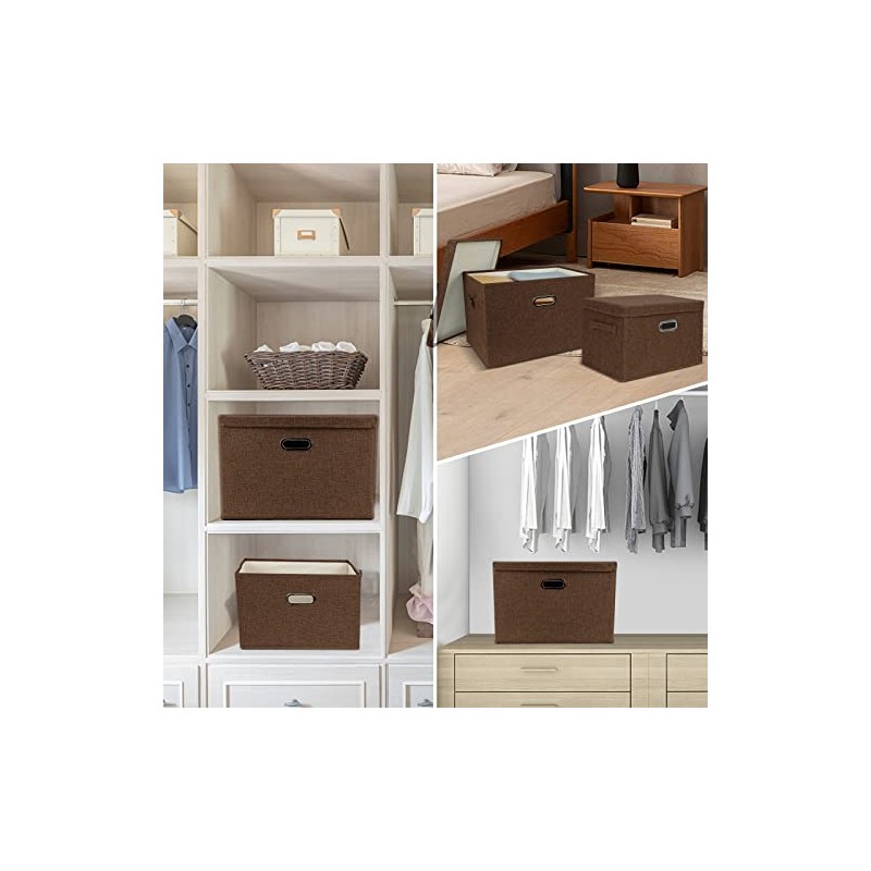 DAYARD Foldable Storage Boxes with Lids Linen Fabric Stackable Storage