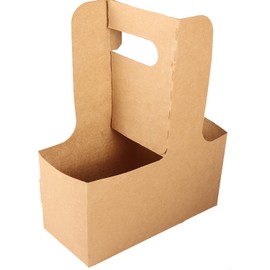 Lokiriff Disposable 2 Cups Drink Carrier, Hot and Cold Coffee Holder, Craft Paperboard with Handles for Food Delivery Shops Restaurants (Brown 20 Pack)