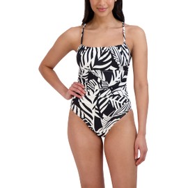 BCBGMAXAZRIA Women's Standard One Piece Swimsuit Adjustable Ruched Bodice Tummy Control Quick Dry Bathing Suit, Black