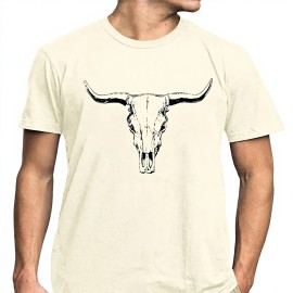 UNIQUEONE Vintage Mens Western Country Cowboy Shirts Boho Cow Skull Graphic Tees with Pattern Short Sleeve Concert ShirtsColor: Black, Size: M
