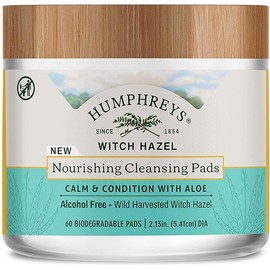 Humphreys Witch Hazel Nourishing Cleansing Pads | Wild Harvested Witch Hazel & Aloe | Alcohol-Free | Natural | Hydrating | Biodegradable | 60 Pads