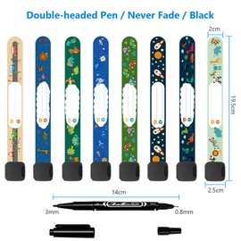 Vicloon Notfall-Armband für Kinder & Marker, 8 Stück Sicherheits ID Armband, Anti verloren Notfallarmband Wasserdichtes Wiederverwendbares für Jungen Kleinkind Baby