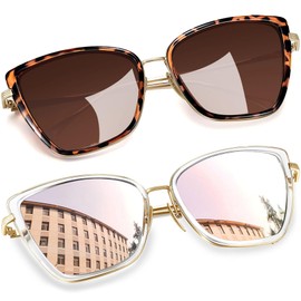 Joopin Oversized Cateye Sunglasses Fashion Cat Eye Sun Glasses UV400 Trendy Becky Shades for Women Ladies Sunnies (Tortoise Brown + Mirrored Pink)