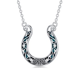 PROESS Horseshoe Necklace 925 Sterling Silver Turquoise Horseshoe Pendant Chain Lucky Charm Western Jewellery for Men and Women, Sterling Silver, No Gemstone