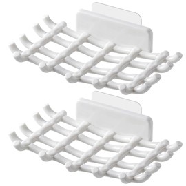 Wall-Mounted soap Holder, Thickened Models of Rattan Shape soap Box Without Drilling, Soap Dish Holder Tray Bar Soap Sponge Holder for Bathroom & Kitchen (White (2 Pack))