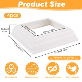 4 x 4 Inches Vinyl Post Skirt Split Style, 4pcs White Post Sleeve Base Cover Column Wraps for 4 * 4 Inch Posts, Two-Piece PVC Posts Cover for Porch Deck Hand and Stair Rails