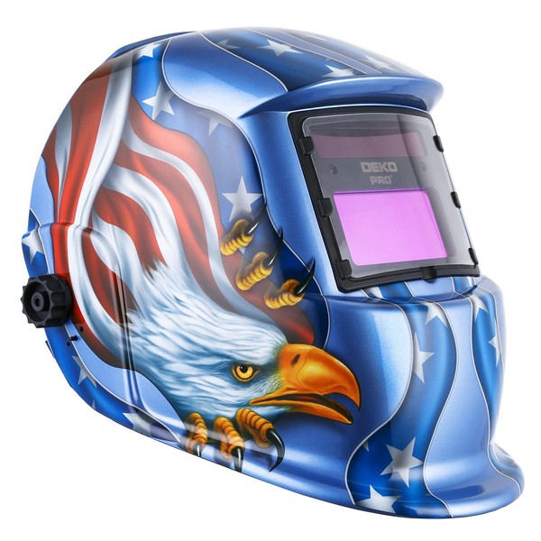 DEKOPRO Welding Helmet - Solar Power Auto Darkening Welding Helmet - Adjustable Shade Range 4/9-13 for Mig Tig - Arc Welder Mask (Blue Eagle)