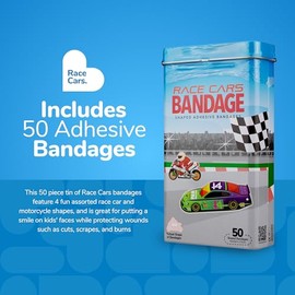 BioSwiss Vendas, vendas autoadhesivas con forma de autos de carrera, cuidado de heridas estéril sin látex, suministros divertidos para botiquín de pri