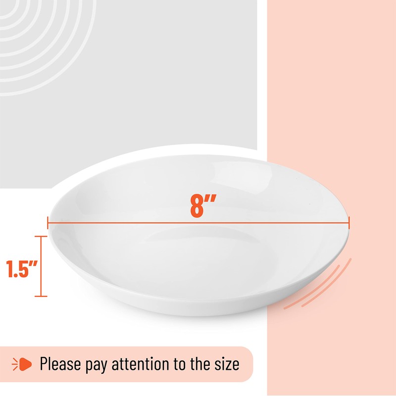 BTaT- Porcelain Pasta Bowls, 12 Pack, 8 Inch, White Large