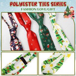 Syhood 4 Pieces Christmas Tie Holiday Tie for Men Xmas Tree Snowflake Christmas Elk Santa Light String Pattern Necktie (Holiday)