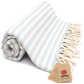 Bazaar Anatolia Turkish Beach Towel 100% Cotton Bath Towels Oversized Quick Dry Boho Farmhouse Decor Sheets Bathroom Towels Sand Free Camping Blanket 180x100cm - Arpa Light Blue