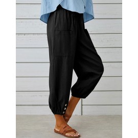 Bozanly Women's Casual Lantern Harem Loose Capris Pants Summer Yoga Slacks Trousers with Pockets(0681-Black-M)