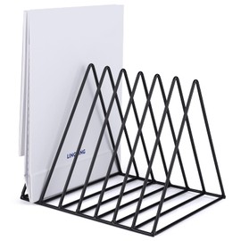 Fabaoday Bookend, Metal Newspaper Rack, Triangle Desktop Magazine Stand, 7 Slots Book Ends Newspaper Holder Organiser Rack for Office, Documents, CD, Magazine