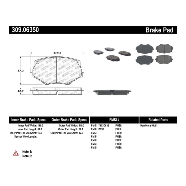 StopTech 309.06350 Sport Brake Pads with Shims and Hardware