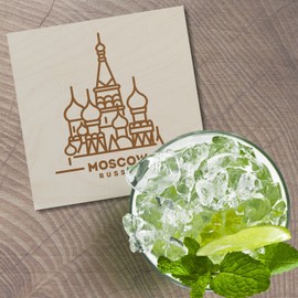 Unbranded Moscow Russia Travel 4'' X 4'' Square Wooden Coaster