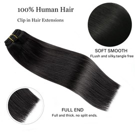Clip in Hair Extensions Real Human Hair 22Inch 120g/set Straight Human Hair Clip in Extensions 7pcs Thick Remy Brazilian Human Hair Clip ins for Women Jet Black Color