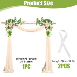 600 x 75 cm Wedding Curtain, Wedding Arch, Chiffon Fabric Curtain, Valance, Transparent Tulle Background Backdrop Curtains, Wedding Arch Curtains, Decorative Archway, Photography, Party, Ceremony