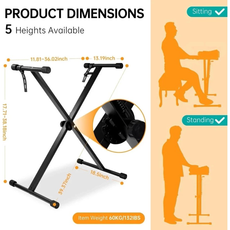 Unbranded Soporte para teclado Single-X, ancho y altura ajustables, soporte