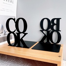 Metal L-Shaped Bookends, Black and White, Heavy Duty, for Book Lovers, Office Organization (B Black 1)