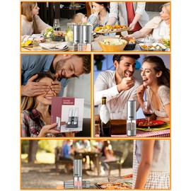 RXKJ Electric Salt and Pepper Grinder Set, Stainless Steel Automatic Pepper Grinder with Upgraded Charge Base and LED Light, Adjustable Coarseness, Rechargeable Sea Salt Spice Mill Set, Ideal for Kitchen