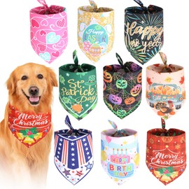 COMSUN 9 Pack Dog Bandanas, Polyester Dog Bandana Bulk for Boy Girl, Pet Scarf Washable, Holiday Pattern