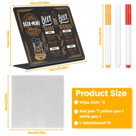 Pack of 31 Chalkboards, Small Boards for Labelling, Mini Chalkboards for Labelling, L-Shape Price Tags, Stand for Message Signs, Place Cards, Buffet, 100 x 75 mm + 3 Chalk Pens, 2 Cleaning Substances