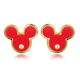 Deelan Fashion Mickey Mouse Stud Earrings For Women Red Lucky Crystal Jewelry Festival Gift Earring (Style 2)