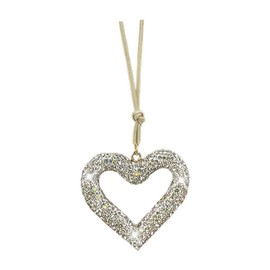 Bling Heart Car Rearview Mirror Hanging Accessories, Lucky Diamond Car Interior Rear View Mirror Charm, Crystal Rhinestone Car Hanging Decoration Ornament Car Pendant for Women Girls (White)