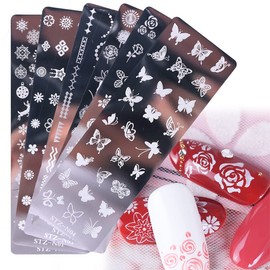 LEEQ Manicure Template - 6 Pieces Nail Art Stamper, Nail Art Tools, Durable Nail Stencils for Nail DIY Decoration, European Retro Pattern: Dream Catcher, Leaf, Jewellery, Cat, Eastar Egg