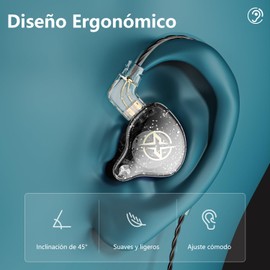 VOURTM Audifonos Alambricos, Colorful Hybrid In Ears Monitor con Cable Desmontable, Auriculares HiFi de Graves Profundos, Auriculares Aislantes de Ruido con Micrófono (Negro)