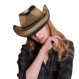 JIAHG Unisex Cowboy Hat Straw Hat Men's Western Hat Summer Hat Sun Hat Straw Panama Hat Pirate Hat Women's Beach Hat Fishing Hat Beach Hat, model 3