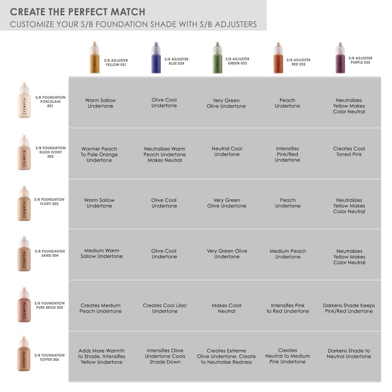 TEMPTU S/B Silicone-Based Shade Adjuster Starter Set: Long-Lasting, Highly-Pigmented Formula