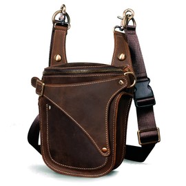 Le'aokuu Mens Genuine Leather Outdoor Sporting Hicking Motorcycle Waist Pack Messenger Shoulder Drop Leg Thigh Bag Pouches For Women B9326 0 Brown