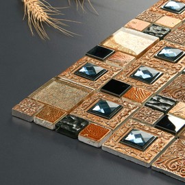 Simple Tile - 5 Sheets Glass and Stone Mosaic Tile for Kitchen Backsplash, Bathroom Shower Wall, Etc, Mini Teseo Collection, Mixed Squares, 12"X12"X5/16 (Set of 5 Sheets, GM 8306 - Pyramid)