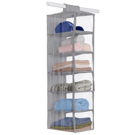 Univivi Hanging Closet Organizer 6 Shelves Transparent Closet Organizers and Storage with Dust Front Cover Collapsible Closet Hanging Storage for Baseball Cap,Towels,Gloves