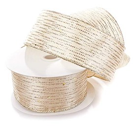 Ribbon Traditions Horizontal Glitter/Sequin Stripes Solid Wired Ribbon 2 1/2 Inch by 10 Yards - Champagne