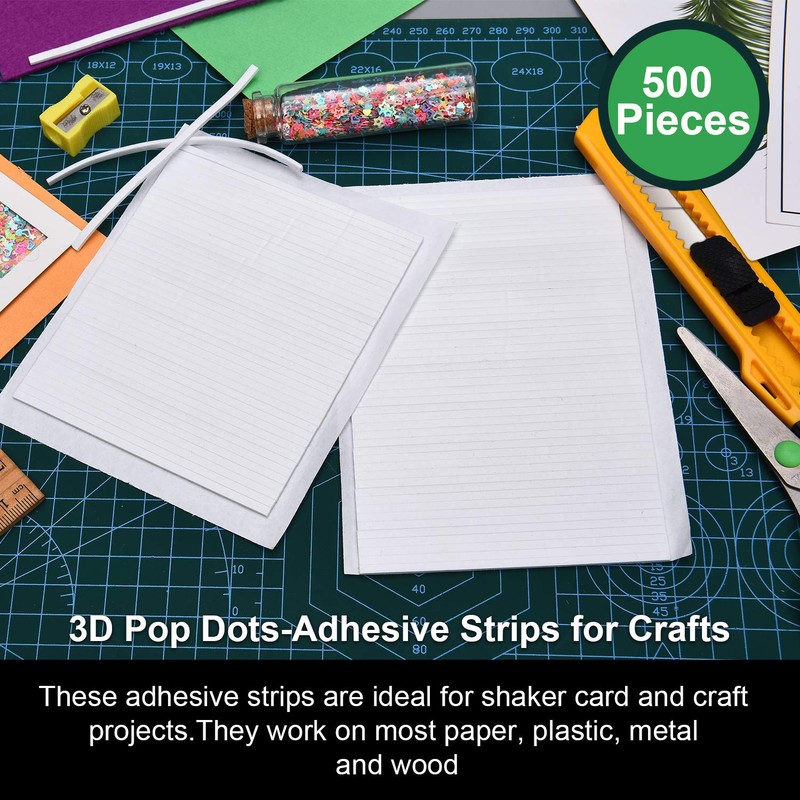 Outus 500 Pcs Double Sided Foam Sticky Strips Dual-Adhesive 3D