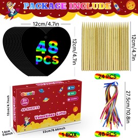 OHOME Valentines Day Crafts for Kids - 48 PCS Valentines Magic Rainbow Scratch Paper Cards Set,Kids Valentines Day Gifts for School Classroom - Valentines Treats Toys Games Party Favors for Toddler