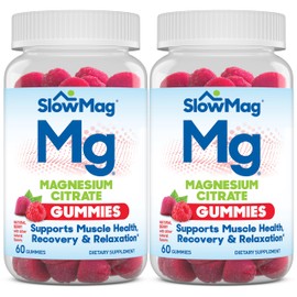 SlowMag Magnesium Citrate Gummies, 60 Count, Supports Muscle Health, Natural Berry Flavor, Recovery & Relaxation Pack of 2