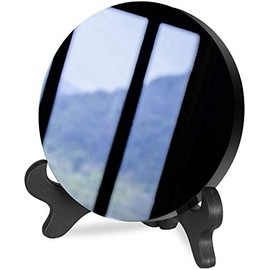 Natural Black Obsidian Stone Circle Disc Round Plate Feng Shui Mirror with Stand Home Desk Decor Crafts,Polar Jade Black Obsidian Scrying Mirror (80MM)