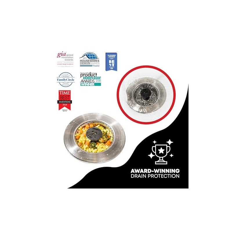 Kitchen SinkShroom Revolutionary Clog-Free Stainless Steel Sink Strainer, Black, 1-(Pack)
